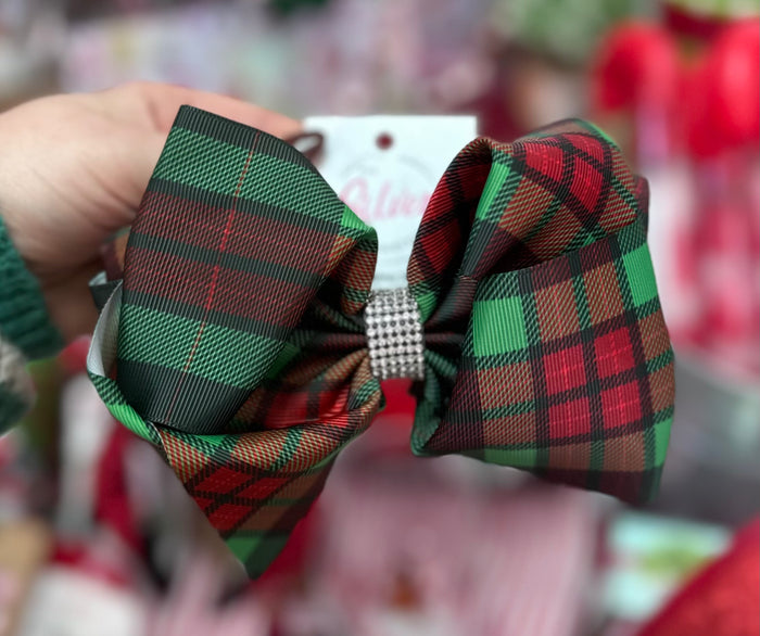Rhinestone Sweetheart Bows- "Red & Green Gingham"