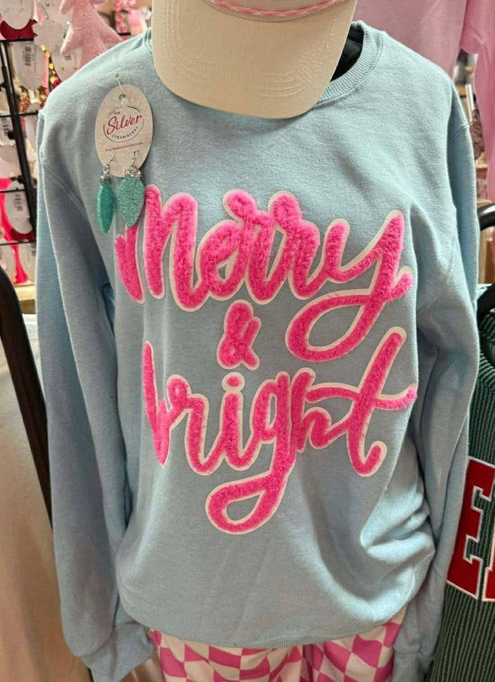 "Merry & Bright; Chenille" Turquoise Sweatshirt Jacket