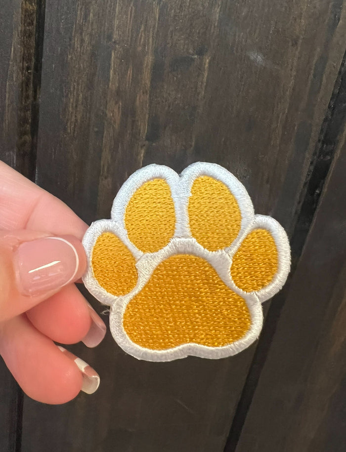 Embroidered Hat Patches- "Yellow & White Tiger Paw" (2X2)