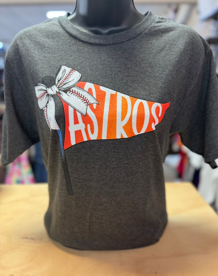 "Astros Flag & Baseball Bow" Gray Tee