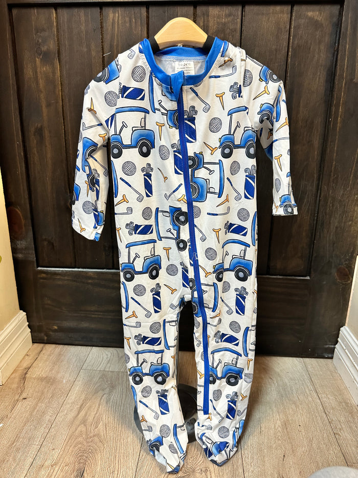 "Blue Golf Theme" Zip Up Romper Pajamas