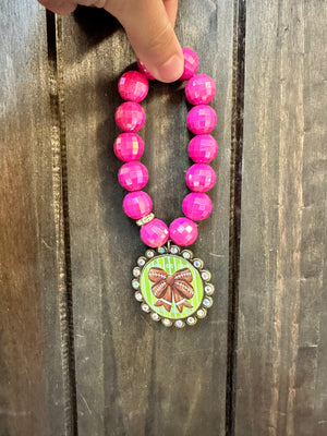 Skye Bracelet- "Football Bow" Hot Pink
