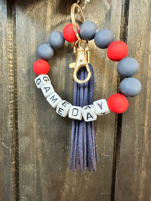 Beaded Galore Key Ring- "Gameday; Red & Navy"