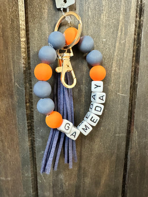 Beaded Galore Key Ring- "Gameday; Orange & Navy"