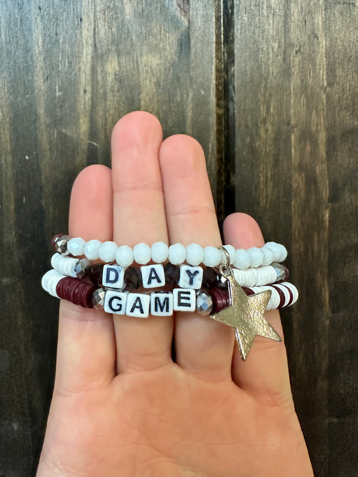 Bre Bracelets- "Game Day" Maroon & White Cluster Set