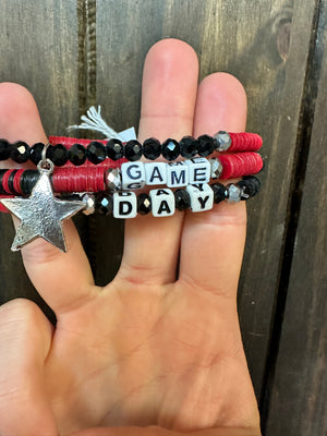 Bre Bracelets- "Game Day" Red & Black Cluster Set