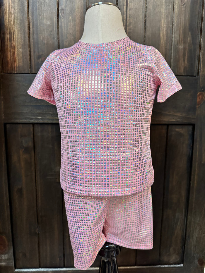 "Pink & Silver Disco Dot" Top & Shorts Set