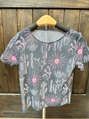 "Neon Cactuses" Sheer Short Sleeve Kids Top