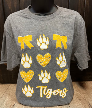 Tigers- "Assorted Bows, Hearts & Claws" Tee