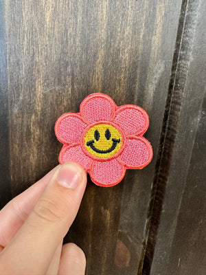 Monogrammed Patches- "Smiley Flowers" Coral