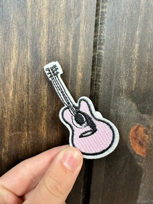 Embroidered Hat Patches- "Pink Guitar" (3X1.25)