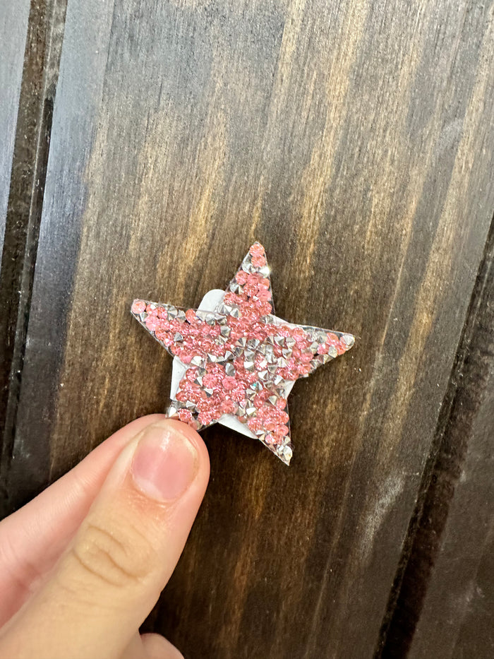 Stoned Beaded Hat Patches- "Pink & Silver Star" (4.5cm)