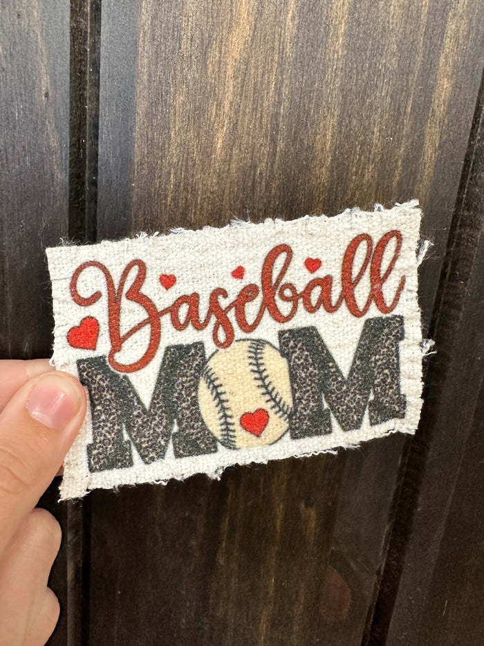 Gauze Fabric Hat Patches- "Baseball Mom" Hearts