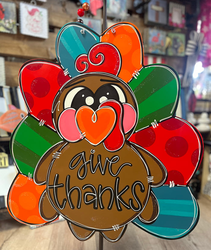 Wall Décor Hanger- "Give Thanks" Rainbow Turkey