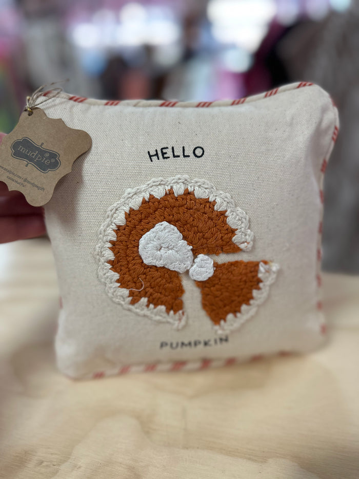 Crochet Mini Pillow- "Hello; Pumpkin Pie"