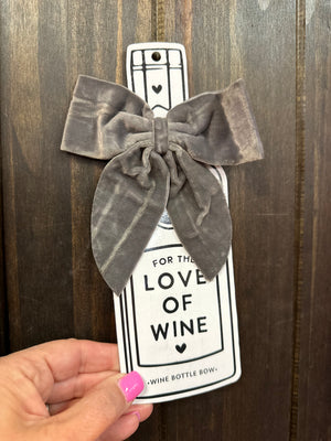 Wine Bottle Bow- "Velvet Bow" Charcoal