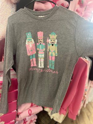 "Pink & Turquoise Nutcrackers" Merry Christmas Long Sleeve Tee