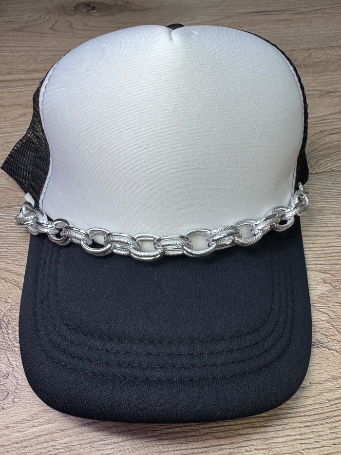 "Tatum" Hat Bands- "OG & Hammered Double Linked Chain" Silver
