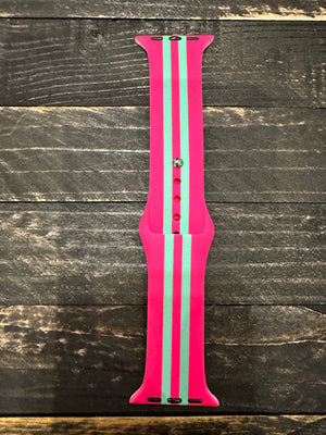 Silicone Watchband- Pink & Mint Stripes
