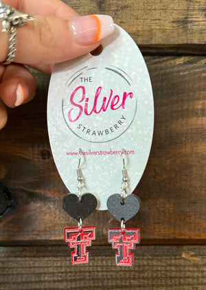 Clarissa Earrings- "Texas Tech; Hearts"