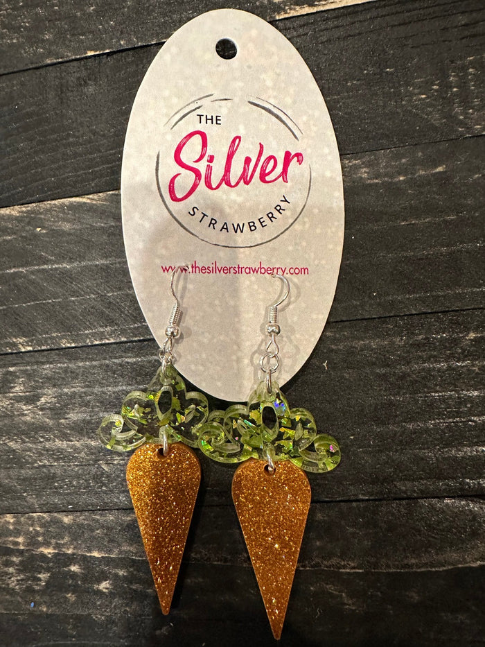 Glossy Acrylic Earrings- Glitter Confetti "Carrots"