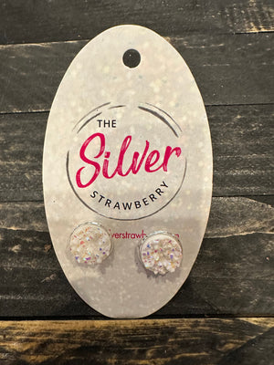 Dainty Stud Earrings- Silver "White Crystal"
