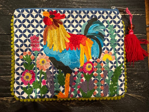 Karma Embroidered Make Up Bags- Floral Chicken