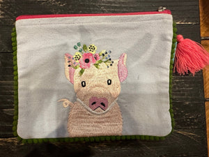 Karma Embroidered Make Up Bags- Floral Piggie