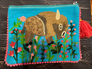 Karma Embroidered Make Up Bags- Turquoise Buffalo