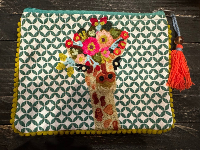 Karma Embroidered Make Up Bags- Floral Giraffe