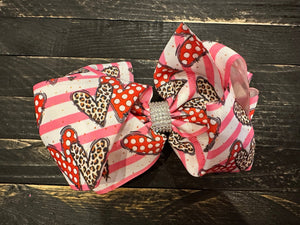 Rhinestone Sweetheart Bows- Cheetah & Polka Dot Hearts