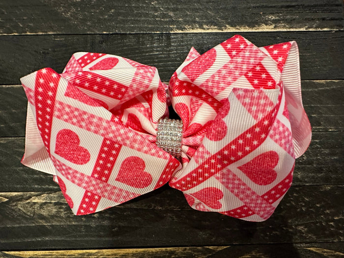 Rhinestone Sweetheart Bows- Pink Checkered Hearts