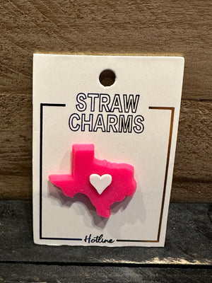 Straw Charms- "Texas Heart" Neon Pink