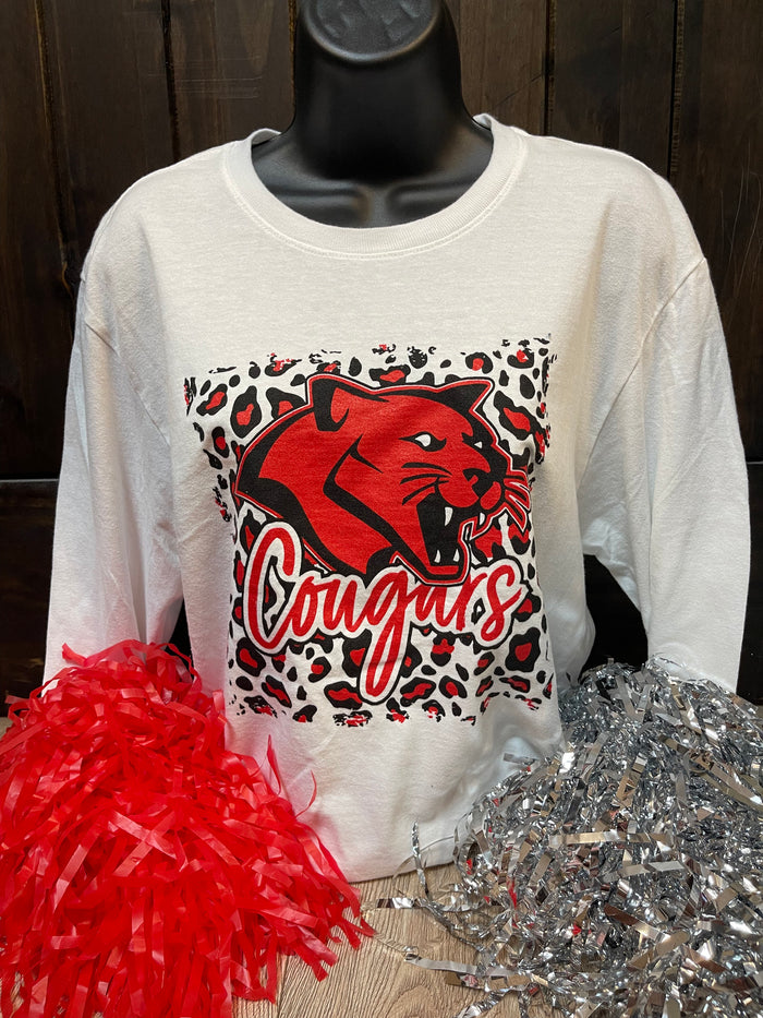 Cougars- "Cougars Cheetah Square Mascot" Long Sleeve