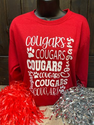 Cougars- Red Long Sleeve "Cougars Cougars Cougars"