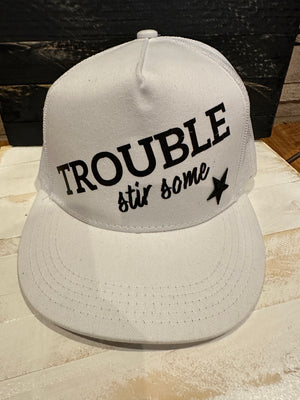 "Trouble.. Stir Some" White Denim Hat