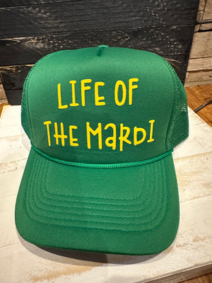 "Life Of The Mardi" Green Puffer Trucker Hat