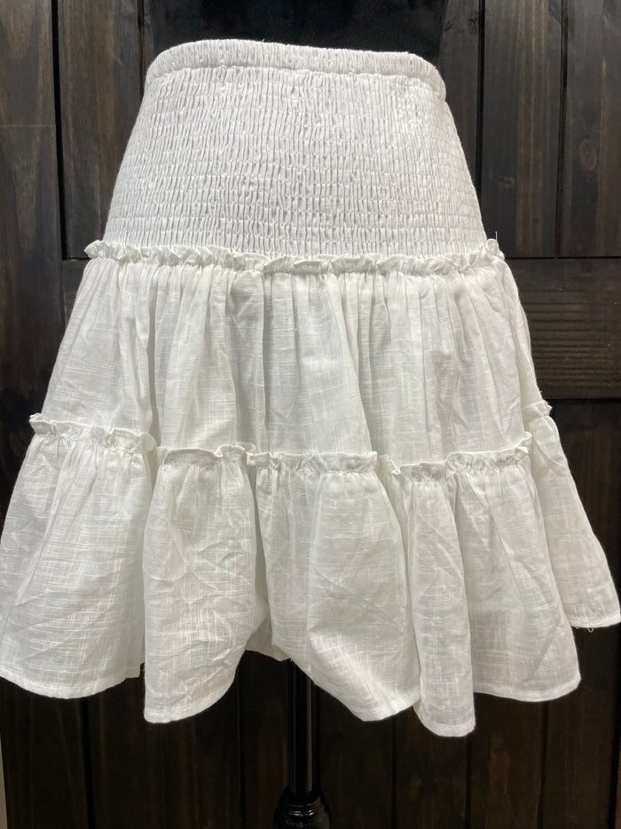 "Off White Ruffle Tiered" Linen Mini Skirt