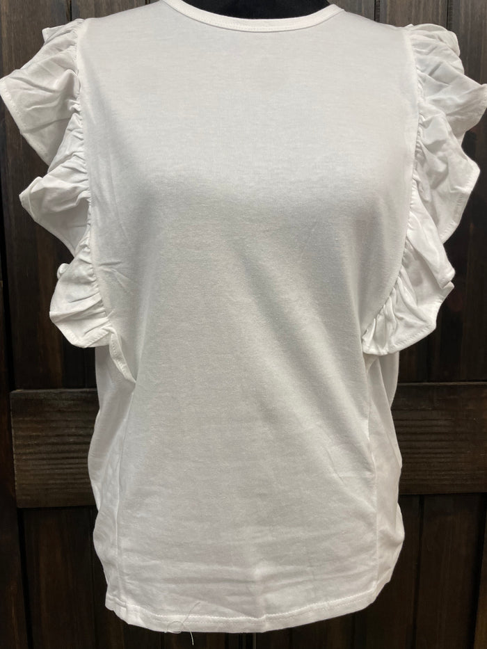"White Ruffle" Sleeve Front Top