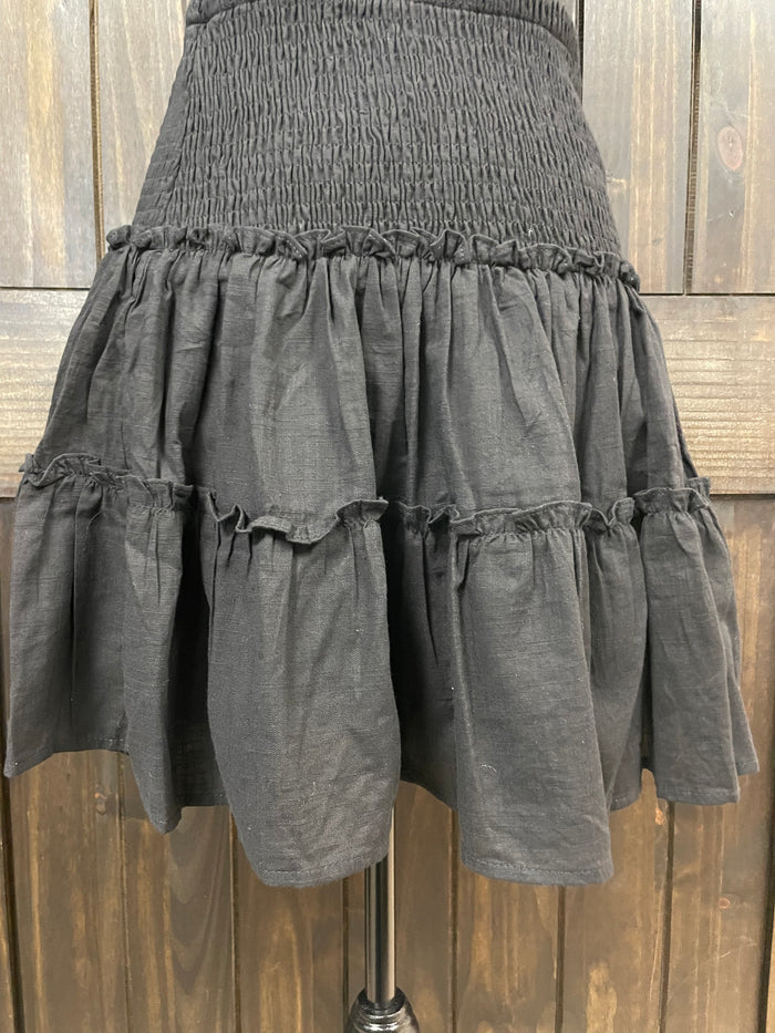 "Black Ruffle Tiered" Linen Mini Skirt