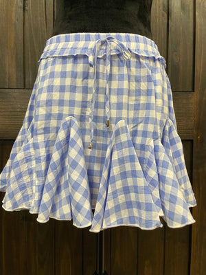 "Blue Gingham Ruffle" Tie Skort