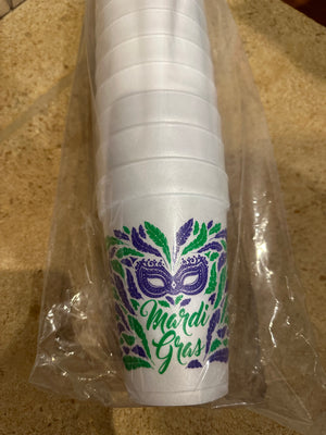 Styrofoam Cups- "Mardi Gras" Mask & Feathers