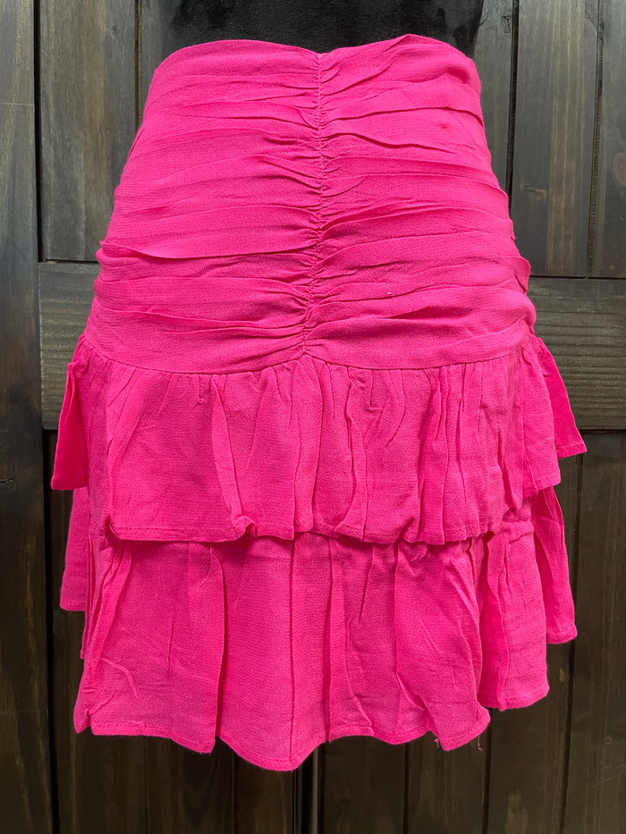 "Fuchsia Gathered Ruffle" Side Zip Skirt