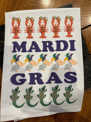 Kitchen Towels- "Mardi Gras.. Gator & Crawfish"