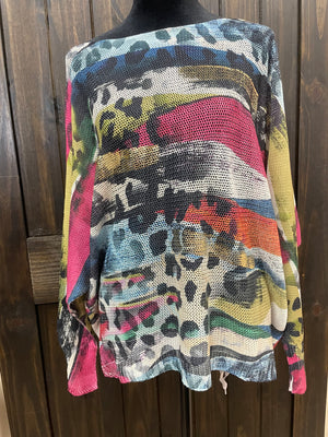 "Cheetah Rainbow Stripe" Loop Knitted Top