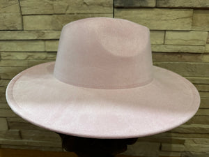 Suede Fedora (Wide Brim)- Light Pink