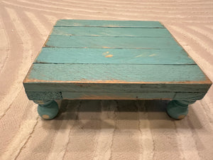 Tabletop Trays- "Turquoise Square" Wood Pedestal