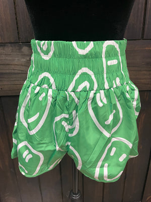 Neon Green "Smiley Face" Athletic Shorts