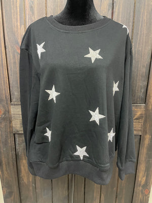 "Rhinestone Stars" Black Pull Over Sweatshirt