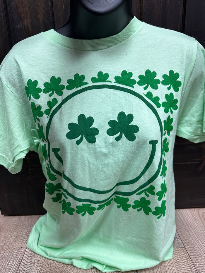 "Four-Leaf Clover Smiley Face" Tee